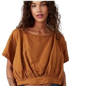 We The Free Free People Cloud 9 Bubble Tee Linen Blend Raw Hem XL‎